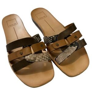 DOLCE VITA CAIT TAN MULTI LEATHER FLAT SANDAL SIZE 8